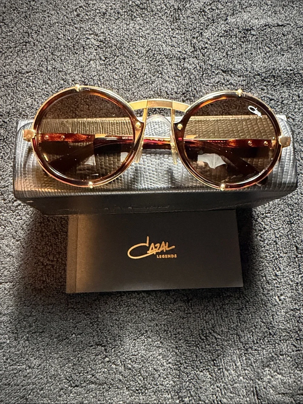 Cazal Round Gold Frame with Tortoise Accents and Brown Lenses